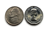 1953 Canada 5 Cents coin earrings Canadian beaver maple leaves Toronto Montreal Vancouver Calgary Edmonton Ottawa Québec Winnipeg e000706