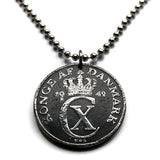 1942 Denmark 5 Ore coin pendant Danish initial CX crown Copenhagen Danes Scandinavian Nordic Faroese Aalborg Baltic king queen n003008