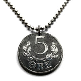 1942 Denmark 5 Ore coin pendant Danish initial CX crown Copenhagen Danes Scandinavian Nordic Faroese Aalborg Baltic king queen n003008