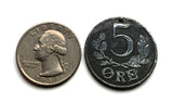 1942 Denmark 5 Ore coin pendant Danish initial CX crown Copenhagen Danes Scandinavian Nordic Faroese Aalborg Baltic king queen n003008