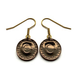 1960's Turkey 5 Kurus coin earrings crescent moon star Istanbul Levent Mardin Antalya Canakkale Troy Trabzon Anatolia Göreme Urfa e000265