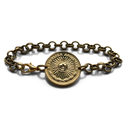 1976 Argentina 1 Peso coin bracelet Sol de Mayo Buenos Aires Córdoba Rosario Mendoza La Plata Tucumán Mar del Plata Salta Santa Fe b000196