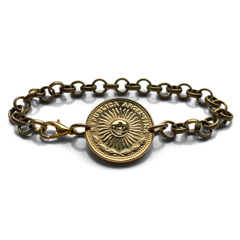 1976 Argentina 1 Peso coin bracelet Sol de Mayo Buenos Aires Córdoba Rosario Mendoza La Plata Tucumán Mar del Plata Salta Santa Fe b000196