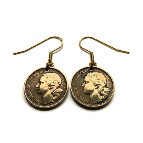 France 10 Francs French coin earrings jewelry Marianne Paris Marseille Lyon Lille Toulouse Nice Côte d'Azur Loire Valley Bordeaux Metz Rennes Reims Avignon Saint-Étienne e000017