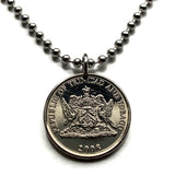 2004 Trinidad and Tobago 25 Cents coin pendant necklace Trinidadian Trini hummingbird Trinity Hills Caribbean Chaconia flower n000514