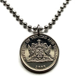 2004 Trinidad and Tobago 25 Cents coin pendant necklace Trinidadian Trini hummingbird Trinity Hills Caribbean Chaconia flower n000514