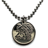 2004 Trinidad and Tobago 25 Cents coin pendant necklace Trinidadian Trini hummingbird Trinity Hills Caribbean Chaconia flower n000514