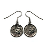 1960's Singapore Singapura 5 Cents coin earrings Oriental darter Snake bird Lion City Bedok Yishun Choa Chu Kang Punggol Ang Mo Kio e000708