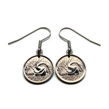 1960's Singapore Singapura 5 Cents coin earrings Oriental darter Snake bird Lion City Bedok Yishun Choa Chu Kang Punggol Ang Mo Kio e000708