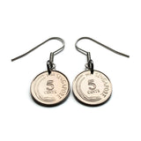 1960's Singapore Singapura 5 Cents coin earrings Oriental darter Snake bird Lion City Bedok Yishun Choa Chu Kang Punggol Ang Mo Kio e000708