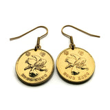 1997 British Hong Kong China 50 Ct coin earrings Bauhinia orchid flower blossom Sham Shui Po Yau Tsim Mong Kwai Tsing Tai Po Sha Tin e000702