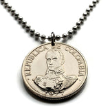 1977 Colombia 1 Peso coin pendant Colombian Simon Bolivar Bogota Medellin Cali Barranquilla Cartagena Pereira Santander Antioquia Valle del Cauca Cúcuta Caldas Bucaramanga cumbia parcero paisa n002221