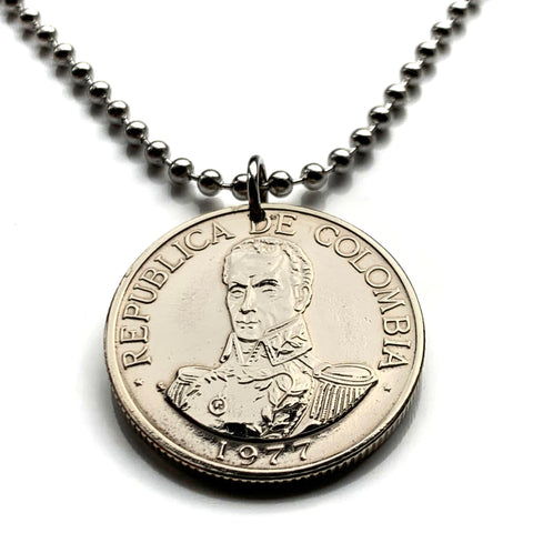 1977 Colombia 1 Peso coin pendant Colombian Simon Bolivar Bogota Medellin Cali Barranquilla Cartagena Pereira Santander Antioquia Valle del Cauca Cúcuta Caldas Bucaramanga cumbia parcero paisa n002221