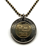 2005 Dominikanische Republik 10 Pesos Münze Anhänger Halskette Schmuck Santo Domingo Santiago Punta Cana Cibao La Vega Puerto Plata San Cristóbal La Romana Boca Chica Ciudad Colonial San Pedro de Macorís n001499