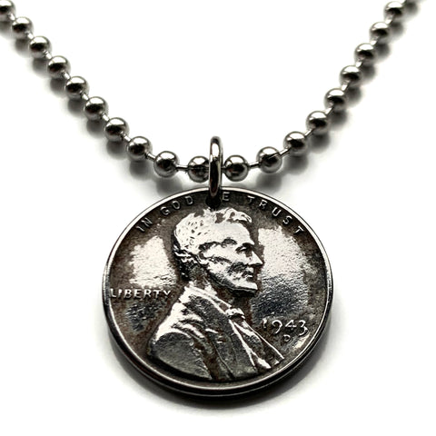 Collar con colgante de moneda de acero de 1 centavo de EE. UU. de 1943, de la Segunda Guerra Mundial, de los aliados, Abraham Lincoln, moneda magnética de acero con forma de trigo, Americana Victory n001176