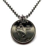 2007 USA Quarter 25 Cents coin pendant Wyoming bucking horse and rider rodeo bronco Cowboy State Wild West Cheyenne Casper Laramie n003977