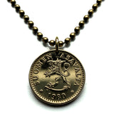 1980 Finland Suomi 10 Pennia coin pendant necklace jewelry Finnish lion Helsinki Espoo Tampere Porvoo Finns Nordic Vantaa Oulu Turku Lahti Jyvaskyla Savonlinna Finnic Sami Vantaa Uusimaa Rovaniemi n000079