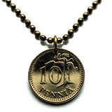 1980 Finland Suomi 10 Pennia coin pendant necklace jewelry Finnish lion Helsinki Espoo Tampere Porvoo Finns Nordic Vantaa Oulu Turku Lahti Jyvaskyla Savonlinna Finnic Sami Vantaa Uusimaa Rovaniemi n000079