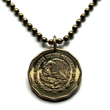 1995 Mexico 20 Centavos coin pendant necklace fashion jewelry Mexican eagle Ecatepec Guadalajara Puebla Juárez Tijuana León Monterrey Acapulco Yucatán Cancún Cuernavaca Oaxaca Jalisco Zapopan Toluca Chihuahua Morelia n003495