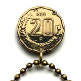 1995 Mexico 20 Centavos coin pendant necklace fashion jewelry Mexican eagle Ecatepec Guadalajara Puebla Juárez Tijuana León Monterrey Acapulco Yucatán Cancún Cuernavaca Oaxaca Jalisco Zapopan Toluca Chihuahua Morelia n003495