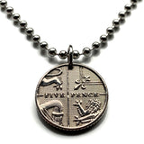 2010 United Kingdom Great Britain 5 Pence coin pendant necklace jewelry Royal Shield England English lions Wales Welsh Scotland Scottish lion Union Jack Glasgow Northern Ireland Irish harp London Cardiff Edinburgh Belfast n002224