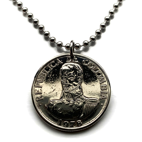 1978 Colombia 1 Peso coin pendant Colombian Simon Bolivar Bogota Medellin Cali Barranquilla Cartagena Pereira Santander Antioquia Valle del Cauca Cúcuta Caldas Bucaramanga cumbia parcero paisa n002221