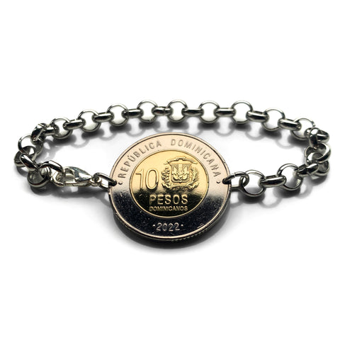 2022 Dominican Republic 10 Peso coin bracelet Santo Domingo Santiago Punta Cana La Vega Boca Chica Quisqueya San Cristóbal La Romana b000200