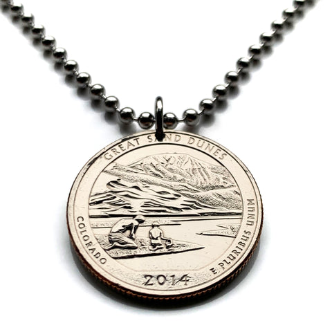 2014 USA Quarter 25 Cent coin pendant Great Sand Dunes San Luis Valley Rio Grande rift Alamosa Saguache County Medano Creek Colorado n003984