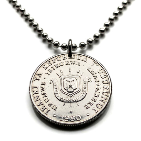 1980 Burundi 5 Francs coin pendant lion Gitega Bujumbura Great Rift Valley Africa Great Lakes Barundi Hutus Tutsi Twa Ikirundi Bantu n003981