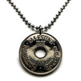 1937 Palestine 10 Mils West Bank Gaza Strip Al-Quds Abu Dis coin pendant Palestinian olive wreath East Jerusalem Arabic Hebrew Israel n001349