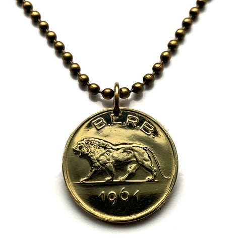 1961 Rwanda Burundi 1 Franc coin pendant lion Kigali Bujumbura Rwandese Banyarwanda Butare Gitarama city Bantu Batwa people African n002685