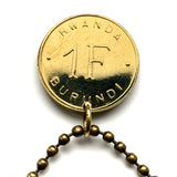 1961 Rwanda Burundi 1 Franc coin pendant lion Kigali Bujumbura Rwandese Banyarwanda Butare Gitarama city Bantu Batwa people African n002685