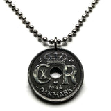 1944 Denmark Danmark 25 Ore coin pendant World War 2 Nazi Germany Occupation Danish crown initial C R X Danskere Danes Copenhagen Aarhus Odense Aalborg Esbjerg Randers Scandinavia Nordic Zealand Funen Vikings Jutland n003604