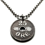 1944 Denmark Danmark 25 Ore coin pendant World War 2 Nazi Germany Occupation Danish crown initial C R X Danskere Danes Copenhagen Aarhus Odense Aalborg Esbjerg Randers Scandinavia Nordic Zealand Funen Vikings Jutland n003604