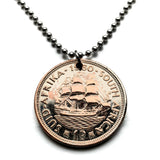 1960 South Africa 1 Penny coin pendant Dromedaris ship sail boat Cape Town Vereeniging Soshanguve Xhosa Tswana Zulu Afrikaan Dutch k000053