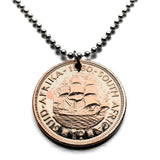 1960 South Africa 1 Penny coin pendant Dromedaris ship sail boat Cape Town Vereeniging Soshanguve Xhosa Tswana Zulu Afrikaan Dutch k000053