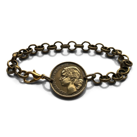 1953 France 10 Francs French coin rolo link bracelet jewelry Marianne Paris Marseille Lyon Toulouse Le Havre Bordeaux Nice Strasbourg Carcassonne Nantes Lille Montpellier Dijon Rennes Reims Avignon Metz Toulon Angers Dijon b000034