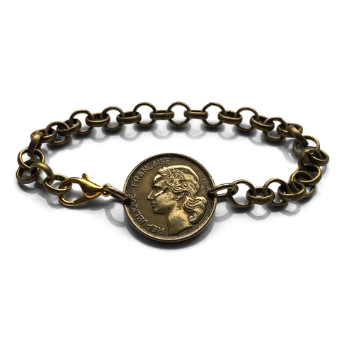 1953 France 10 Francs French coin rolo link bracelet jewelry Marianne Paris Marseille Lyon Toulouse Le Havre Bordeaux Nice Strasbourg Carcassonne Nantes Lille Montpellier Dijon Rennes Reims Avignon Metz Toulon Angers Dijon b000034
