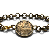 1953 France 10 Francs French coin rolo link bracelet jewelry Marianne Paris Marseille Lyon Toulouse Le Havre Bordeaux Nice Strasbourg Carcassonne Nantes Lille Montpellier Dijon Rennes Reims Avignon Metz Toulon Angers Dijon b000034