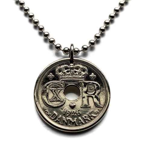 1926 Denmark Danmark 25 Ore coin pendant Danish royal crown initial C R X Danes Copenhagen Aarhus Odense Aalborg Esbjerg Randers Jutland n003604