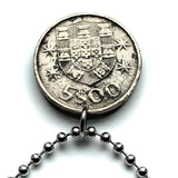 1984 Portugal 5 Escudos coin pendant Portuguese caravela sailing ship Quinas Lisboa Oporto Braga Évora Faro Vasco da Gama castle galleon Mirandese n001538
