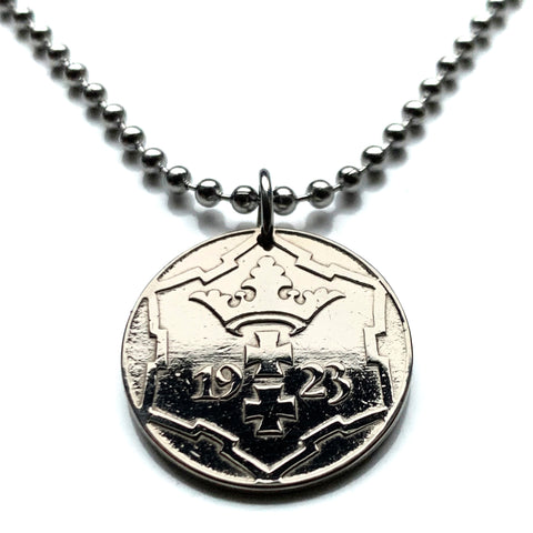 1923 Free City of Danzig 10 Pfennige coin pendant Gdańsk Śródmieście Motława River Długa Street Długi Targ Artus Court Poland Polska n003988