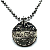 1923 Free City of Danzig 10 Pfennige coin pendant Gdańsk Śródmieście Motława River Długa Street Długi Targ Artus Court Poland Polska n003988