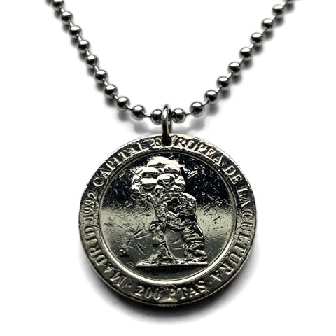 1992 España Spain 200 Pt coin pendant El Oso y el Madroño Bear statue Madrid  Puerta del Sol Calle de Alcalá Carrera de San Jerónimo n003990