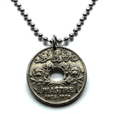 1925 Lebanon Liban 1 Piastre coin pendant Lebanese lions cedar tree Beirut Tripoli Aley Jounieh Anjar Bsharri Zahlé Sidon Byblos Tyre The Levant Middle East Phoenician Levant Beqaa Valley Cedars of God Mount Lebanon Levantine arabic Mediterranean n002881