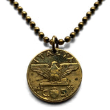 1940 Italy 5 Centesimi coin pendant World War 2 era Italian eagle Savoia Shield Rome Milan Torino Perugia Palermo Siena Capri Sicilia Verona Positano Pisa Lazio Parma Bari Ancona Lecce Matera Mussolini n000411