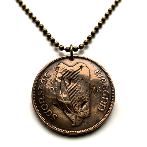 1968 Irland Éire 1 Penny Münze Anhänger Halskette Schmuck Irisch Keltische Harfe Cláirseach Henne &amp; Küken Huhn Hahn Dublin Cork Limerick Galway Waterford Drogheda Connacht Leinster Schwerter Gaels Guinness n000252