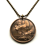 1968 Irland Éire 1 Penny Münze Anhänger Halskette Schmuck Irisch Keltische Harfe Cláirseach Henne &amp; Küken Huhn Hahn Dublin Cork Limerick Galway Waterford Drogheda Connacht Leinster Schwerter Gaels Guinness n000252