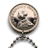 1962 Thailand Siam 1 Baht coin pendant Gajasiha Rajasiha Bangkok coat of arms emblem Chakra Trisula elephants Order of the Nine Gems Bhumibol Adulyadej Buddhist temple Airavata Wat Arun temple Chakri Garuda Gajasimha Nonthaburi Pak Kret Krung Thep n000265
