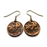Italy 10 Centesimi coin earrings honey bee Bumble bee Rome Milan Pisa Siena Trieste Matera Tuscany Parma Ancona Ferrara beehive e000712
